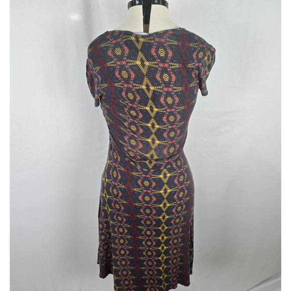 Leota Dress Women's M Multi-Color Geometric Wrap Knee Cap Sleeve Handmade NY - Picture 10 of 15
